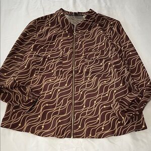 Marc New York Chain Print Zip Front Long Sleeve Blouse